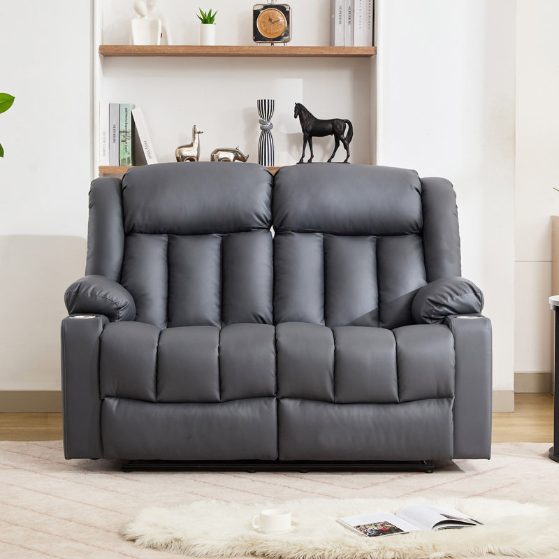 Kyleigh Sheridan150Cm Faux Leather Padded Reclining Sofa, Grey