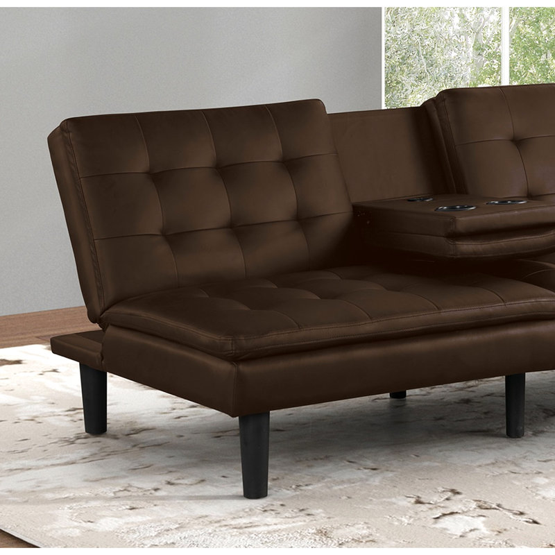 Lit futon contemporain brun, biscuit - pour le style, convertible en lit avec chargeurs A et C