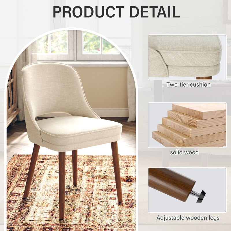 Two-tier solid wood upholstered side chair, Sleek, Beige, Set of 4