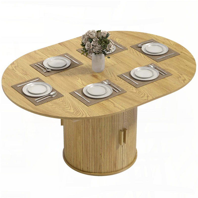 Table de salle à manger extensible avec rangement et base de porte coulissante (ronde à ovale)