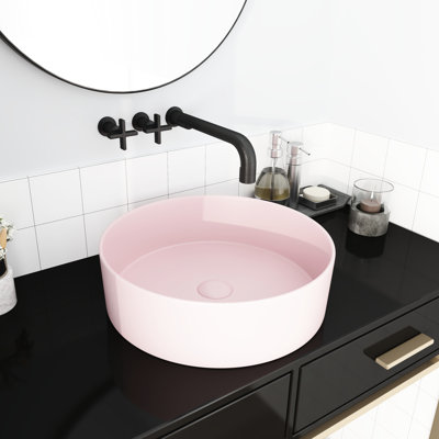 Pink Ceramic Bathroom Basin - Vessel Art Sink, 15.53In15.53In4.65In, Ceramic, Easy To Clean Surface Sink In Artistic Basin, 15.7"X15.7"X4.7", Keep And Maintained