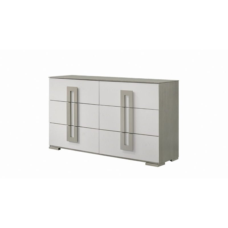 Commode à 6 tiroirs de style contemporain avec structure en bois, commode de rangement pour la chambre à coucher