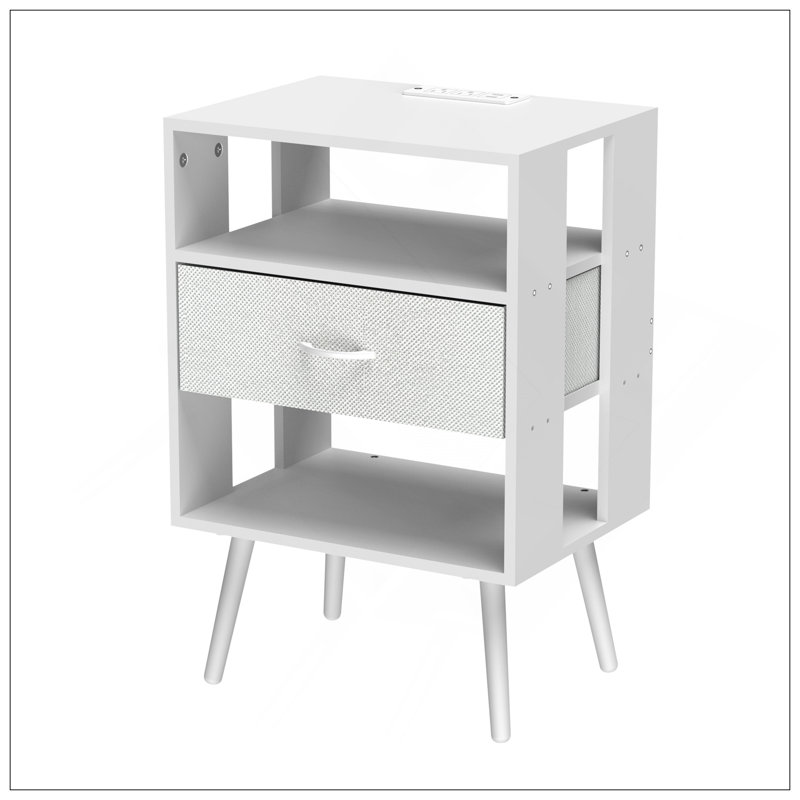 2 Pack Modern Nightstand With Charging Station, LED Light, And Fabric Drawers For Enhanced Convenience And Storage, White