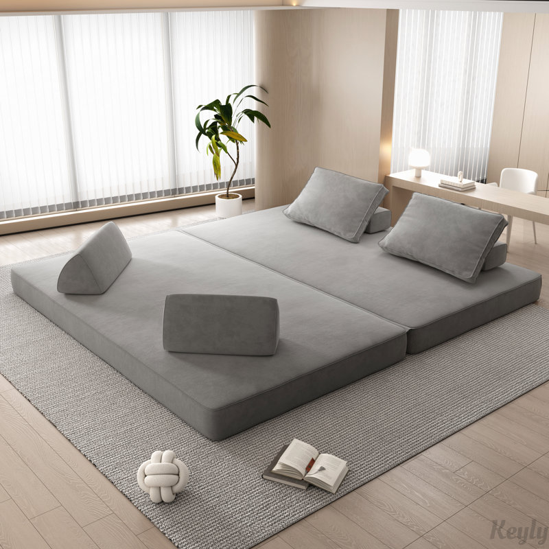 Canapé-lit convertible en chenille Boneless, Gris clair