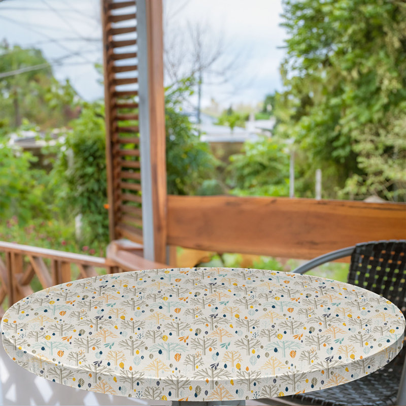 Winston Porter Botanical Fitted Round Tablecloth 36"- 40" Diameter Eggshell Multicolor, 47.24" Round