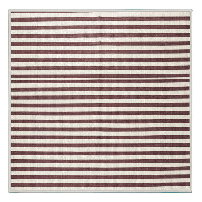 Machine Washable Horizontal Stripes Beige Area Rug, Square 8'