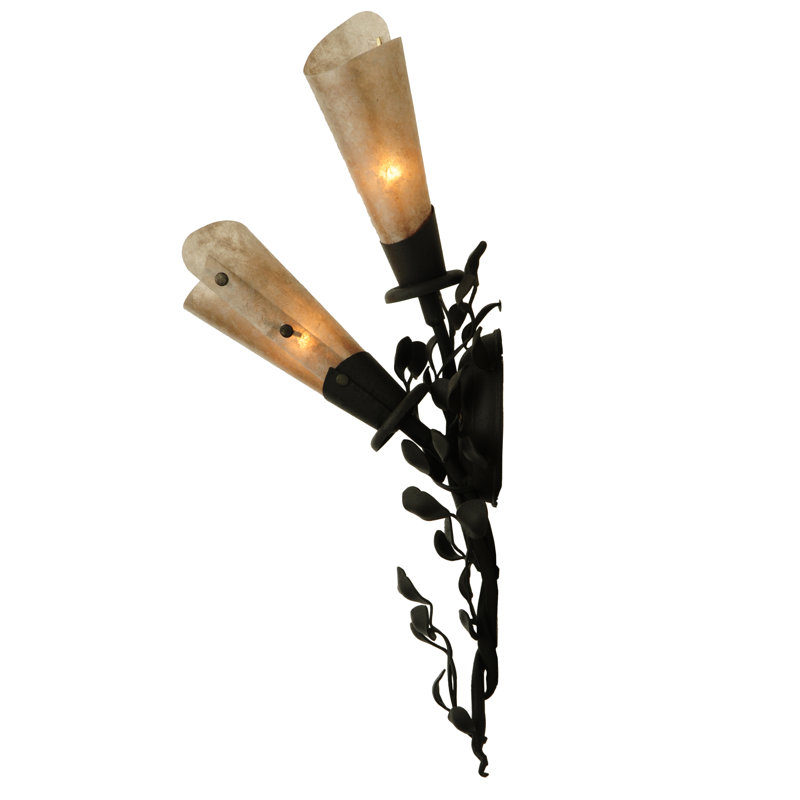 Scone à 2 lumières avec vigne Vinca, Fer forgé vieilli