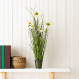 Artificial Potted Green Grass and Daisies