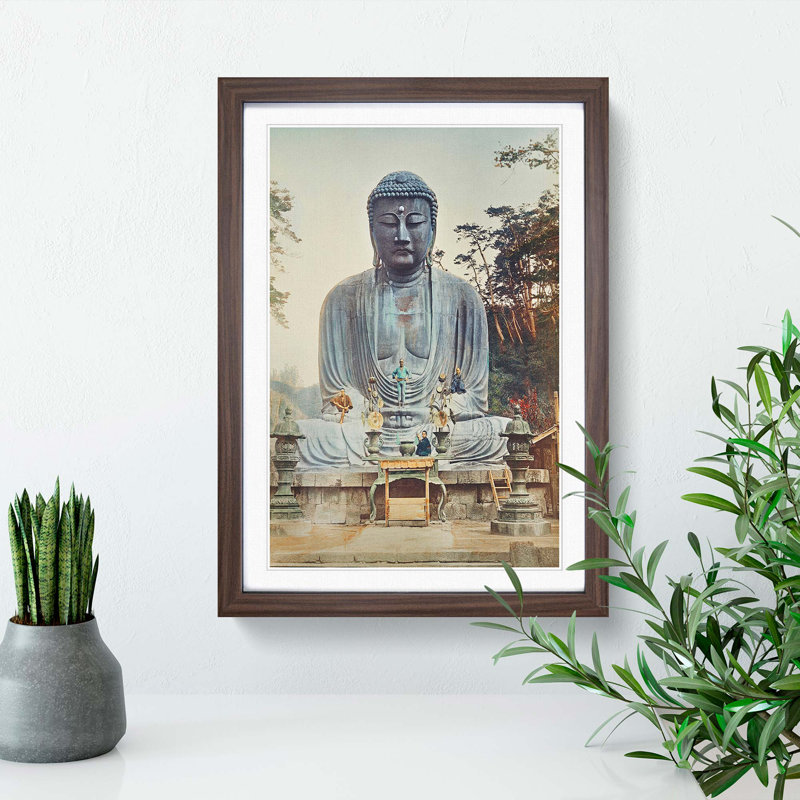 Bronze Buddha at Kamakura by Kazumasa Ogawa - Picture Frame Graphic Art Print on MDF, 48cm H x 36cm W x 2cm D, Walnut Framed