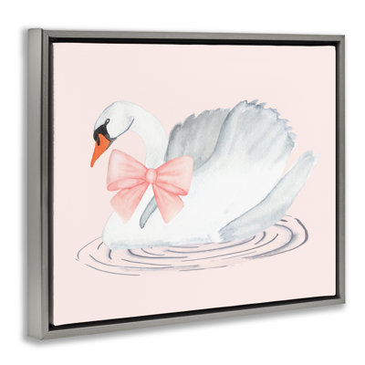 Cygne blanc avec cadre flottant à ruban rose, design par Nina Jacobs