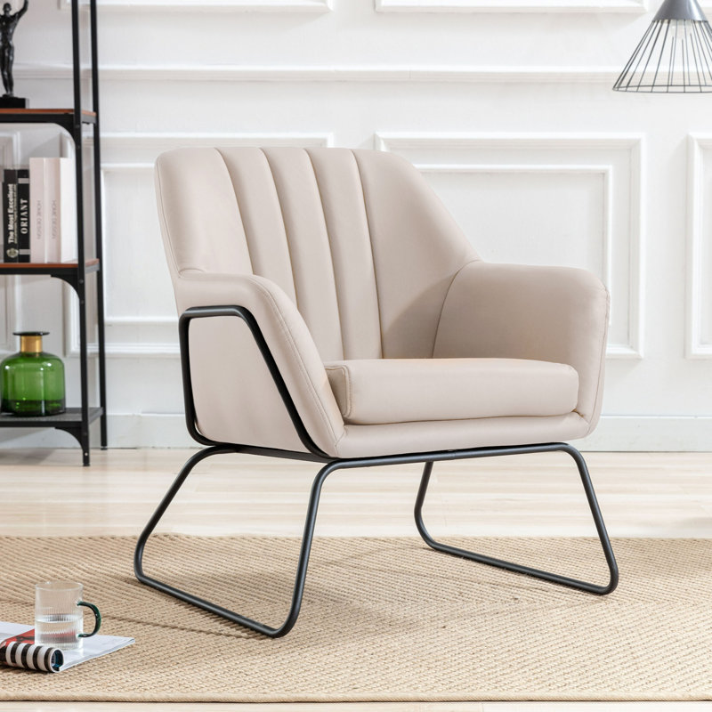 Upholstered Microfiber / Microsuede Armchair, Beige