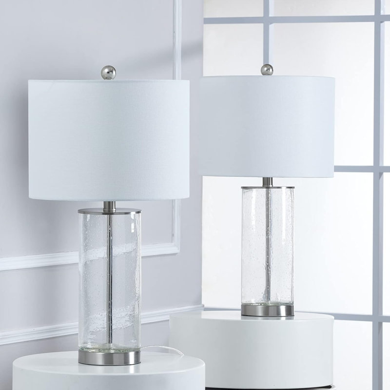 Table Lamp 23.25 inch Glass 2 Pieces White, Silver with Glass Shade