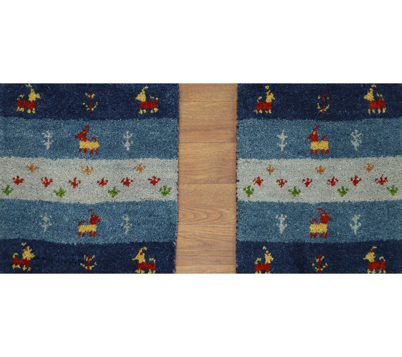 Ensemble de 2 tapis décoratifs en laine faits à la main de style Gabbeh 1 x 1