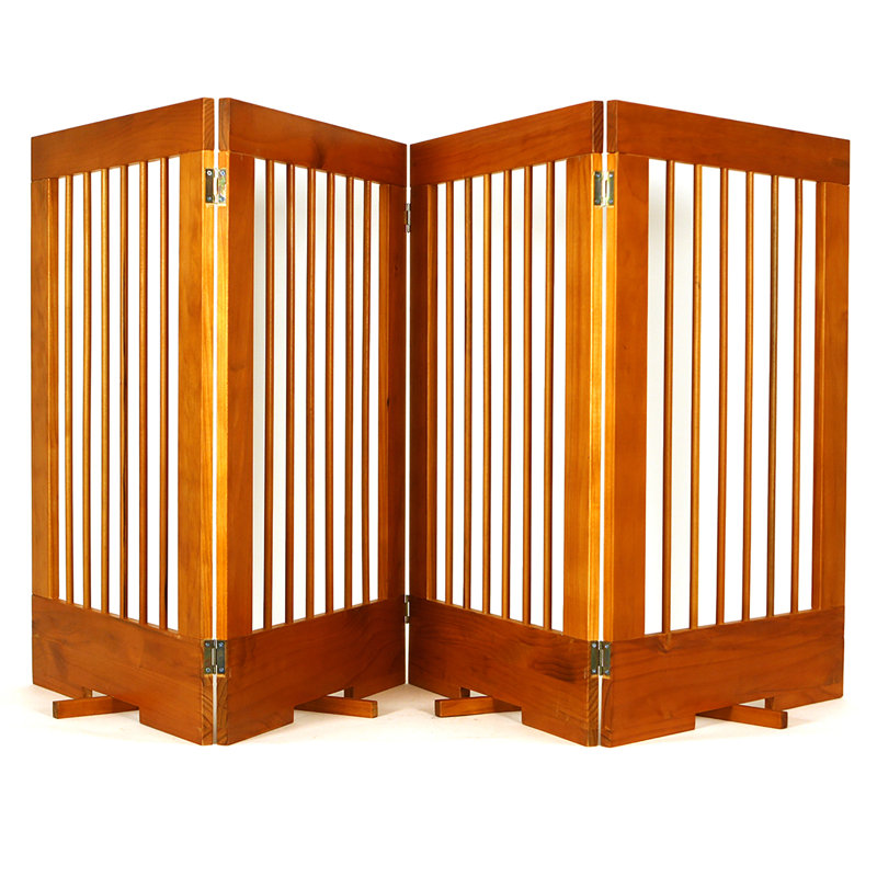 Oak 4-Panel Freestanding Solid Wood Pet Gate
