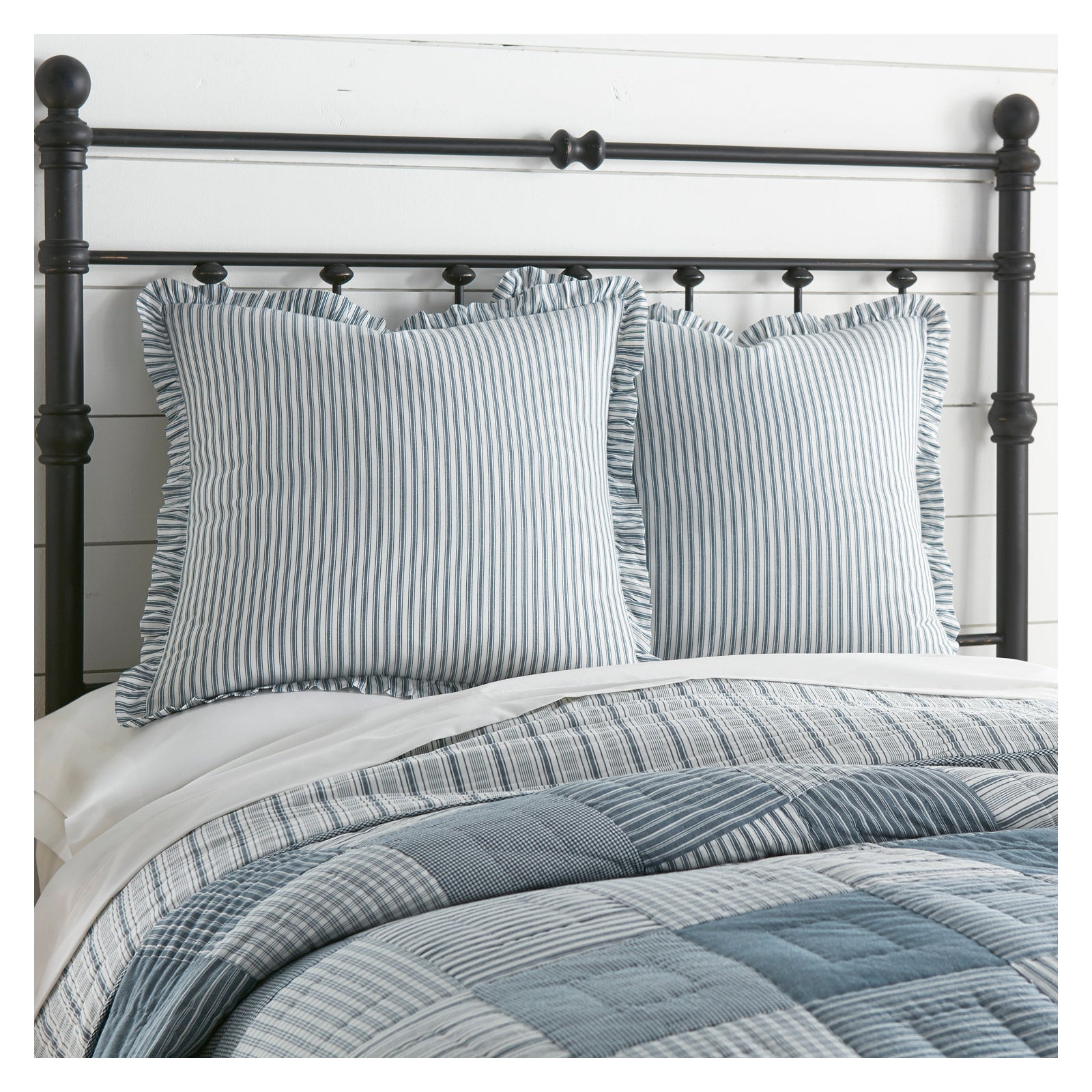 Cotton Sham Set, Denim Blue/Soft White
