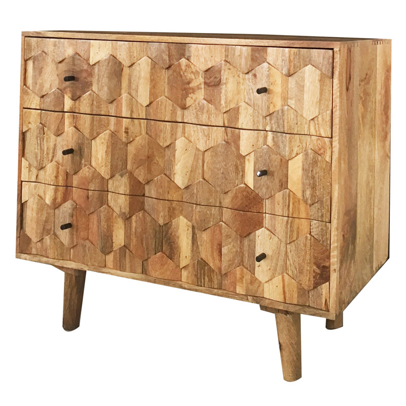 3 Drawer 89cm W Solid Wood Dresser