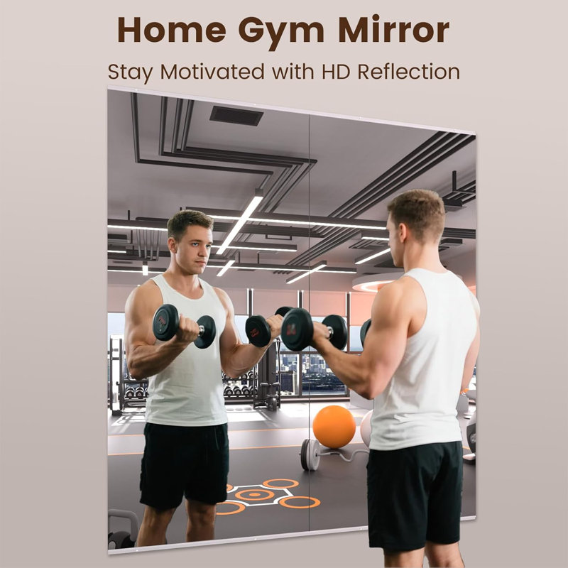 Full-Length Frameless Tempered Glass Yoga Mirrors with Mounting Kit for Home Gym, Yoga & Dance Studio, Set of 2/3, 72" x 32"