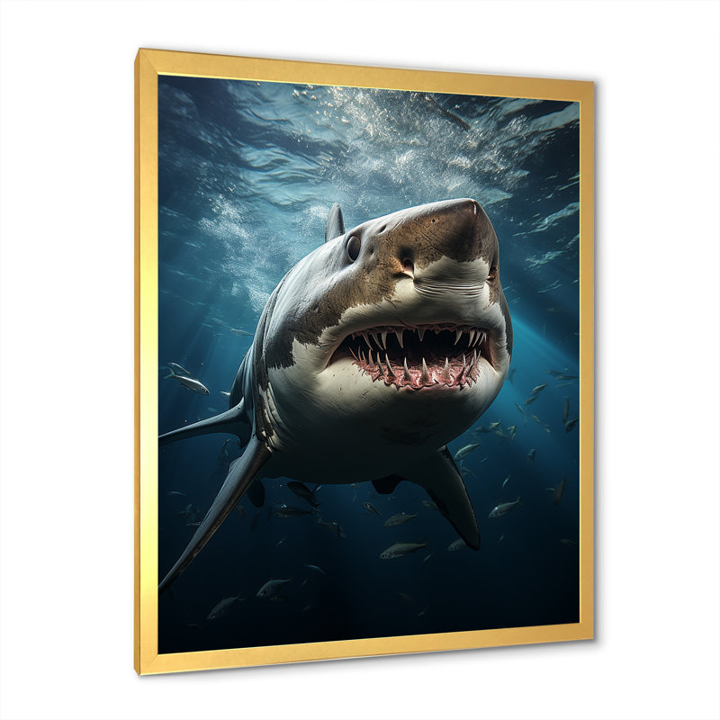 " Blue Shark Apex Predator Photo III ", Gold Single Picture Framed, 32" H x 16" W x 1" D