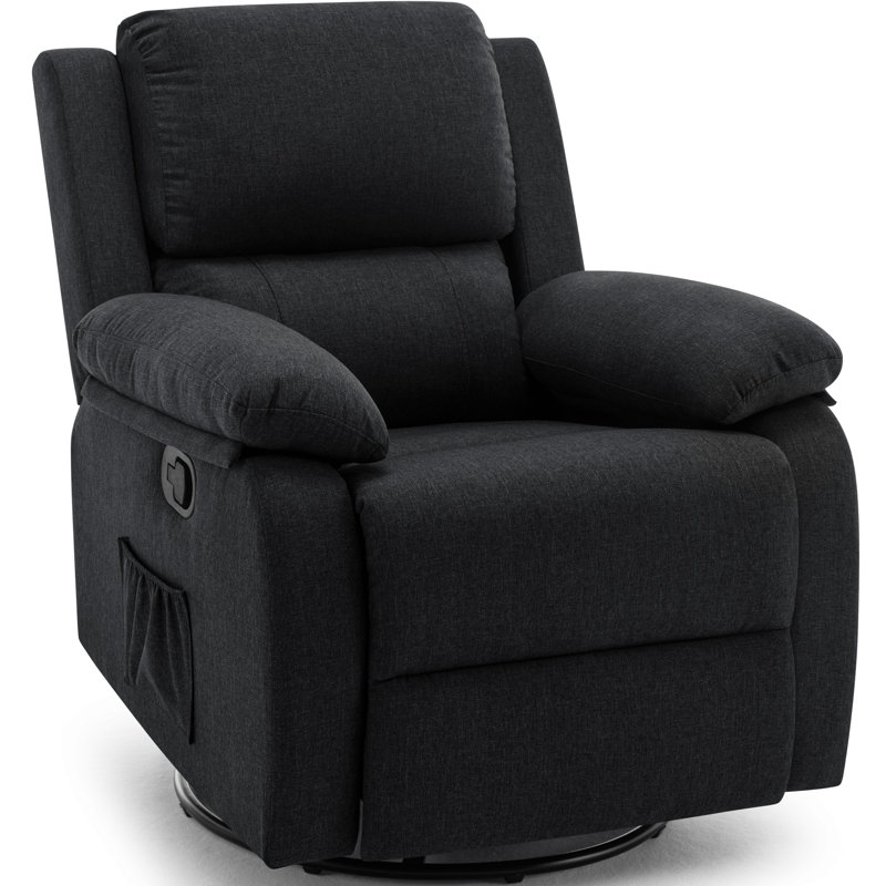 Black Fabric Swivel Recliner with Wood Frame
