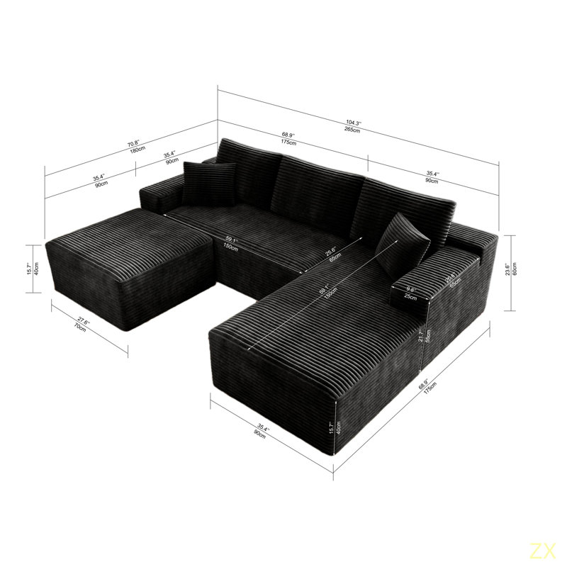 Siège de canapé modulaire 104,3 x 70,8 po, canapé rembourré compressé pour le salon, la chambre à coucher, l’appartement, aucun assemblage requis, combinaison gratuite de 3 ordinateurs, tissu en velours côtelé moelleux