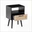 Table basse en rotin noir avec tiroir et pieds en bois massif - Rangement robuste pour le salon / la chambre à coucher-987690868