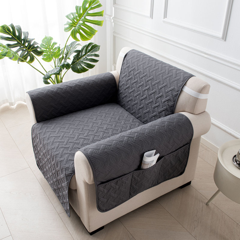 Housse de chaise matelassée imperméable gris foncé à motif vannerie avec poches latérales, 1 place, 1 siège, Gris