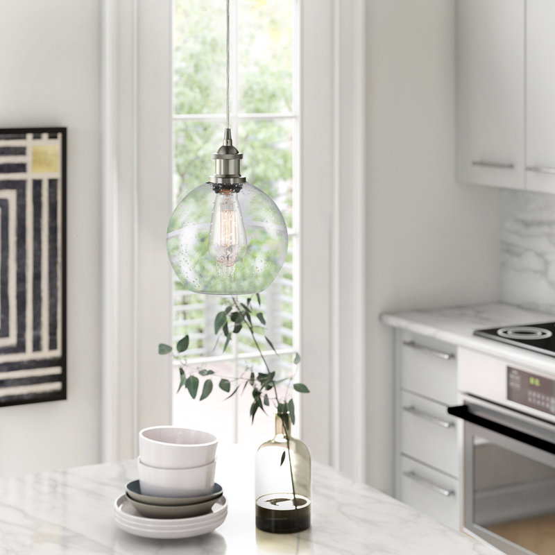 Baptista 1 - Light Single Pendant, Brushed Satin Nickel, 6 Watt Vinage LED Bulb, Cased Matte White Seedy