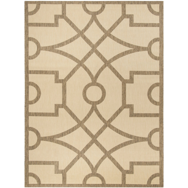 Tapis géométrique beige foncé, Rectangle 4 pi x 5 pi 7 po
