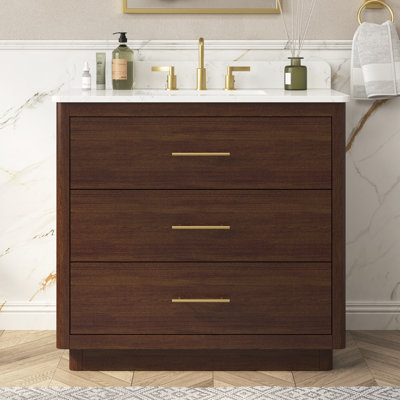 Freestanding Single Sink Bathroom Vanity With Engineered Stone Countertop