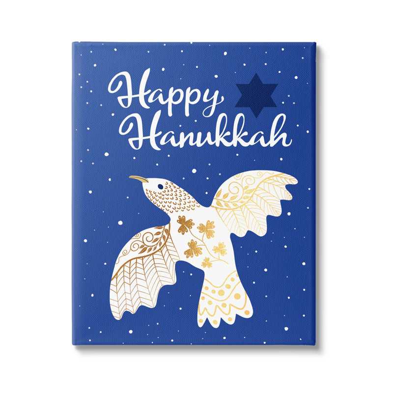 Happy Hanukkah Patterned Dove by Darlene Seale - Wrapped Canvas Print, 20" H x 16" W x 1.5" D