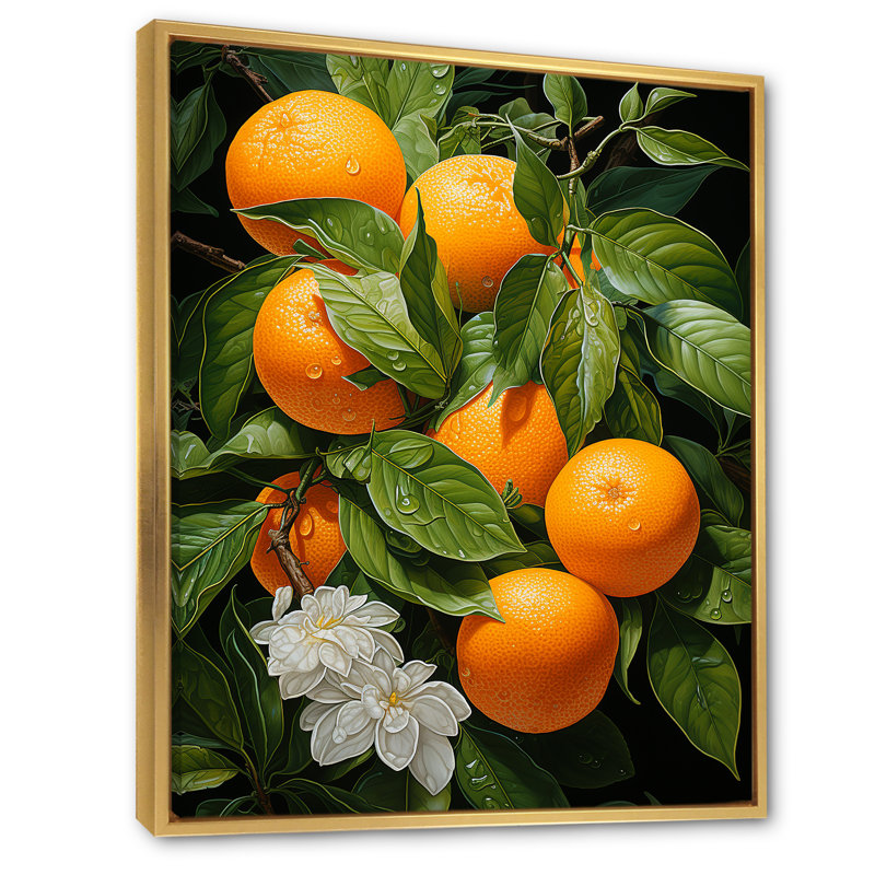 Connard Tangerine Tango Bouquet II sur impression sur toile, Cadre flottant doré, H 44 po x l 34 po x P 1,5 po