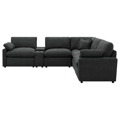 Dark Grey Power Reclining Sectional With Lift-top Console And Dual Cup Holders For Comfort 6 Modular Relaxation Entertainment