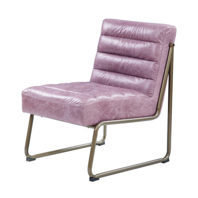 Modern Style Accent Chair - Metal Sled Base, Fine Fabric, Stable Wooden Legs, Living Area Accessory, 33x22x30, Pink Leather With Frame Superior Space Appeal, 33"x22"x30", Genuine