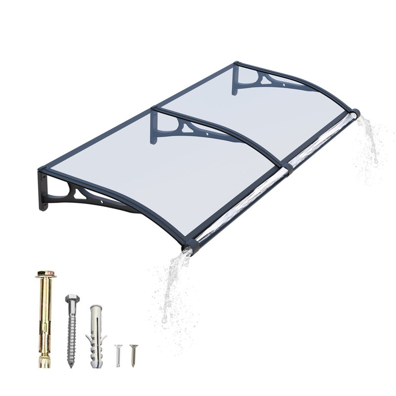Aluminum Alloy Window Awning Solid Polycarbonate Sheet Canopy for Door Entrance Panel with Large Drainage Grooves Bracket