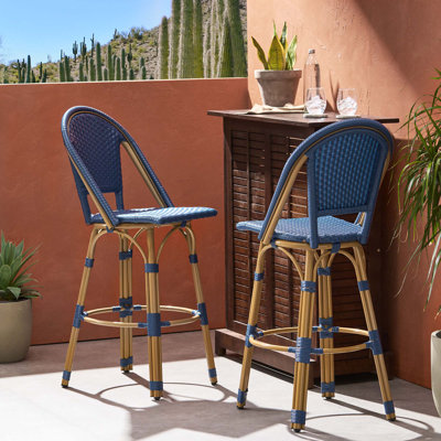 Ensemble de 2 tabourets de bar 29,5 po d'extérieur en rotin et aluminium PE, finition bambou