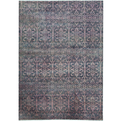 Tapis gris foncé et rouge noué à la main de haute qualité