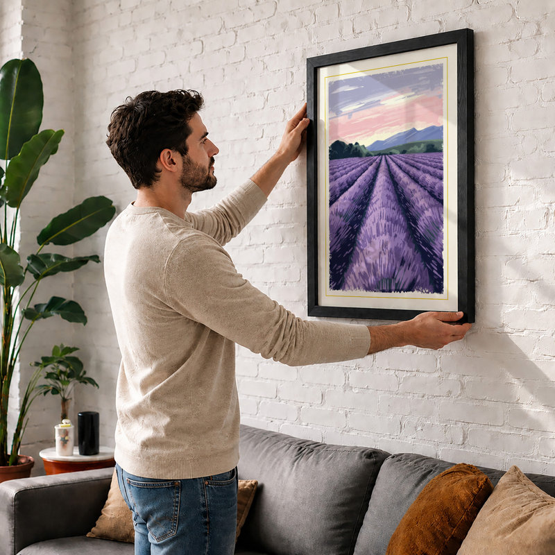 Lavender Field At Dusk Botanical - Print, A3 - 42.0 x 29.7 cm, White