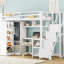Lit mezzanine simple avec structure en métal, tablette à 5 couches, ports et garde-robe - blanc pour garde-robe pratique-2080149794