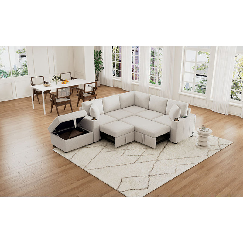 Canapé-lit modulaire convertible en L 84,7 po, Chenille beige