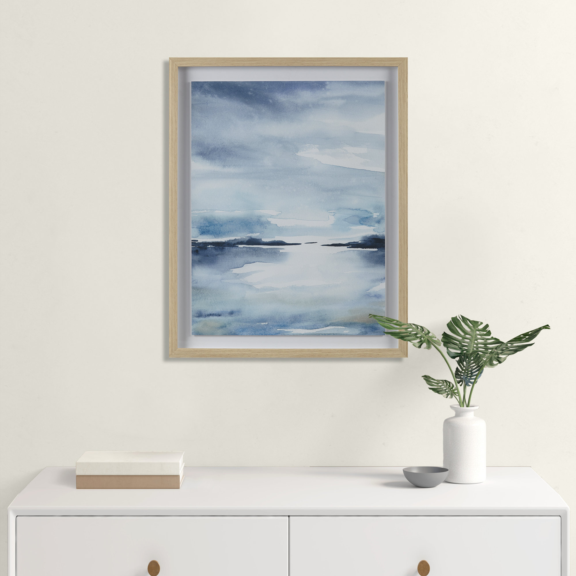 Highland Dunes Sparkling Sea Framed Glass and Single Matted Abstract ...