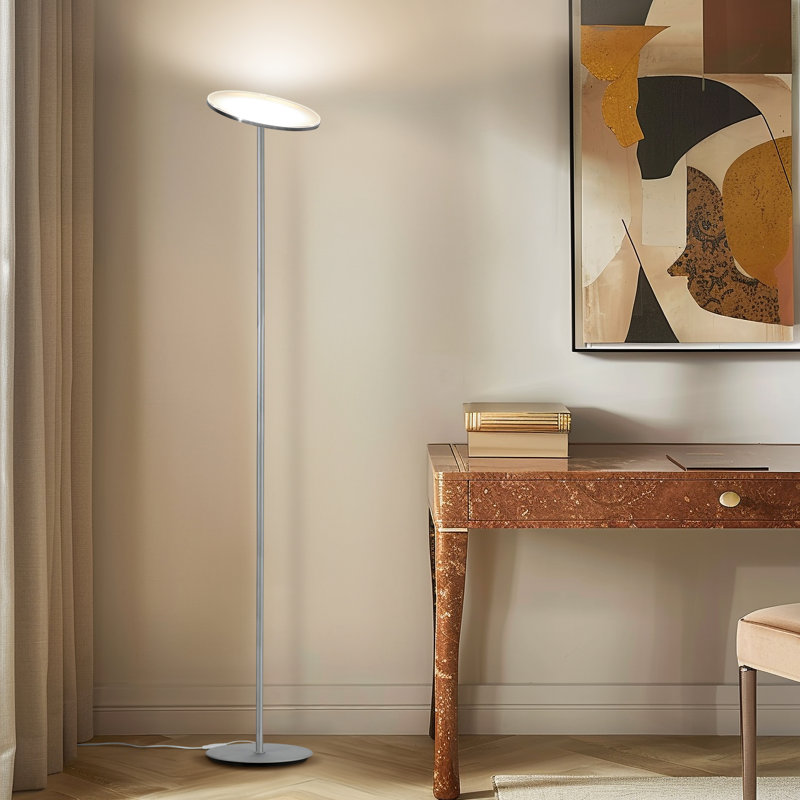 Sky Touch 63" Platinum Silver Adjustable LED Torchiere Floor Lamp