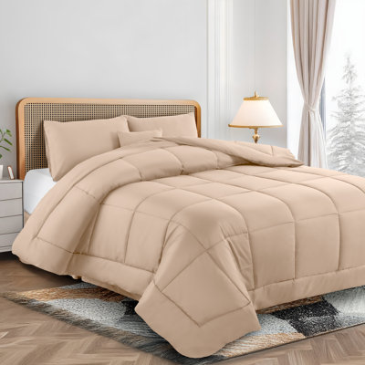Ensemble d'édredon 5 pièces - Édredon en duvet synthétique toutes saisons avec taies décoratives et jupe de lit - Housse de couette matelassée avec pattes d'angle