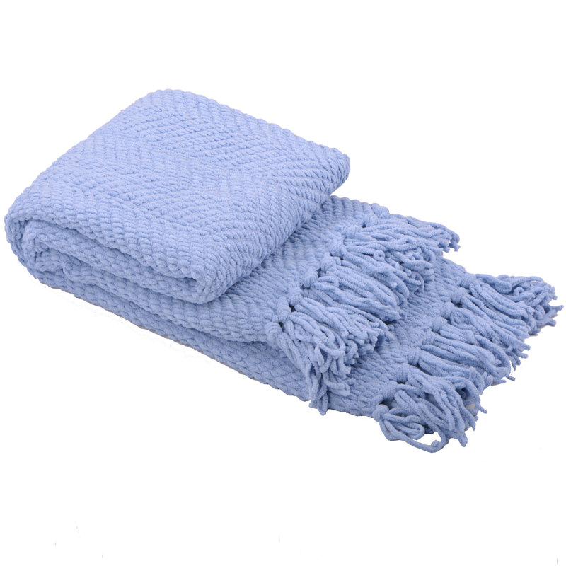 Jeté en tricot de tweed, Bleu, 50 po x 60 po