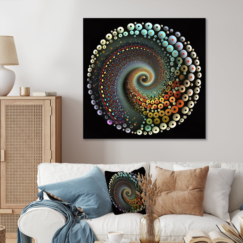 Iridiscdent pointillisme spirale rétro arc-en-ciel, H 36 po x l 36 po x P 1,5 po, Toile tendue