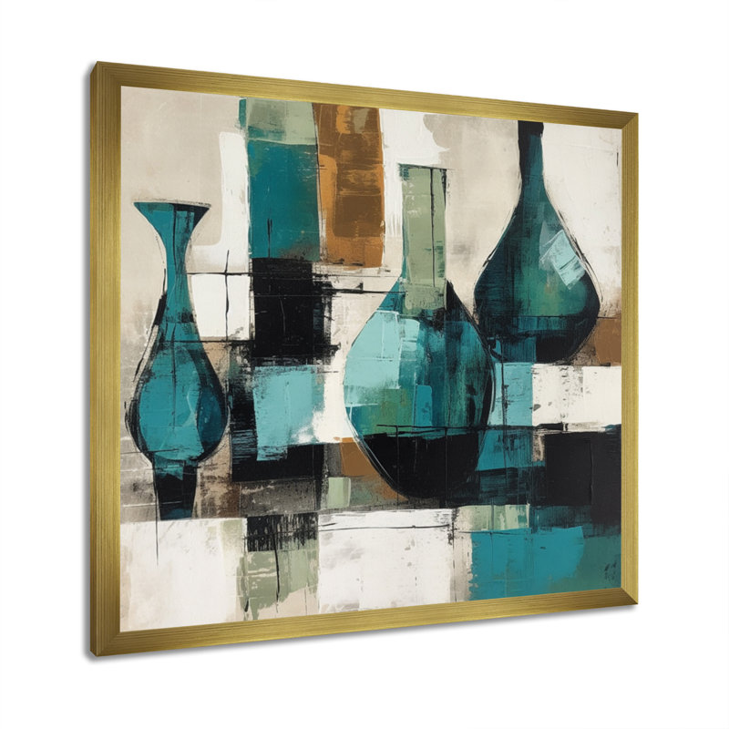 «Green and Cream Artisanal Boho Pottery», reproduction sur toile, H 16 po x l 16 po x P 1 po, Encadrement doré