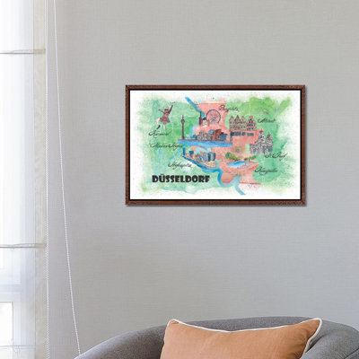Dusseldorf Germany Illustrated Mapab by Markus & Martina Bleichner - Painting on Canvas
