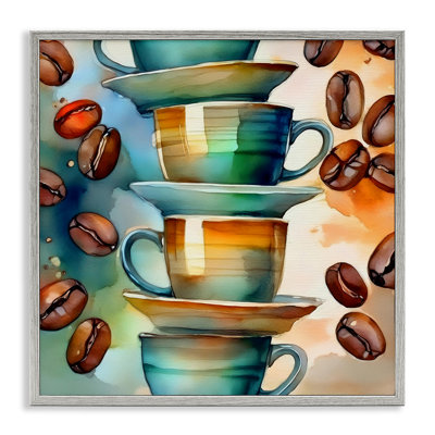  Grains de café et tasses, art giclée par Alina Georgescu