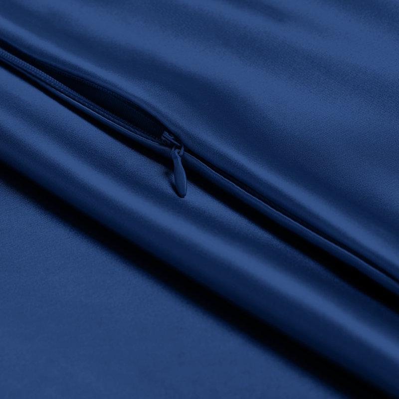 100% Mulberry Silk Pillowcase Zipper Closure, Dark Blue, 1 Queen Pillowcase