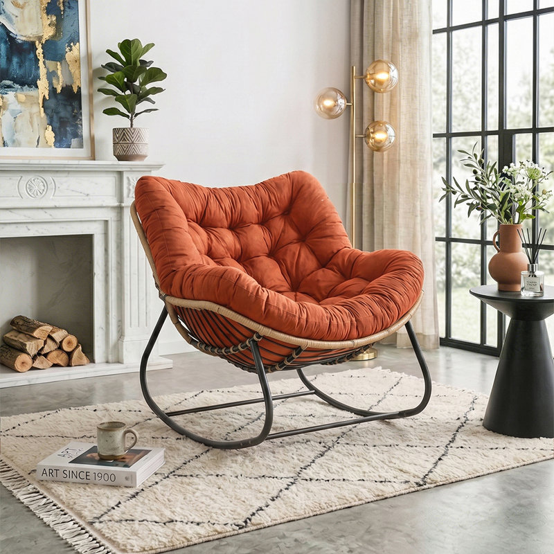 Fleece Fabric；Iron Rocking Chair, Orange