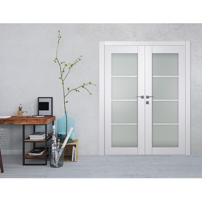 Smart Pro 4 Lite Panelled Manufactured Wood and Frosted Glass Interior Double Prehung Door